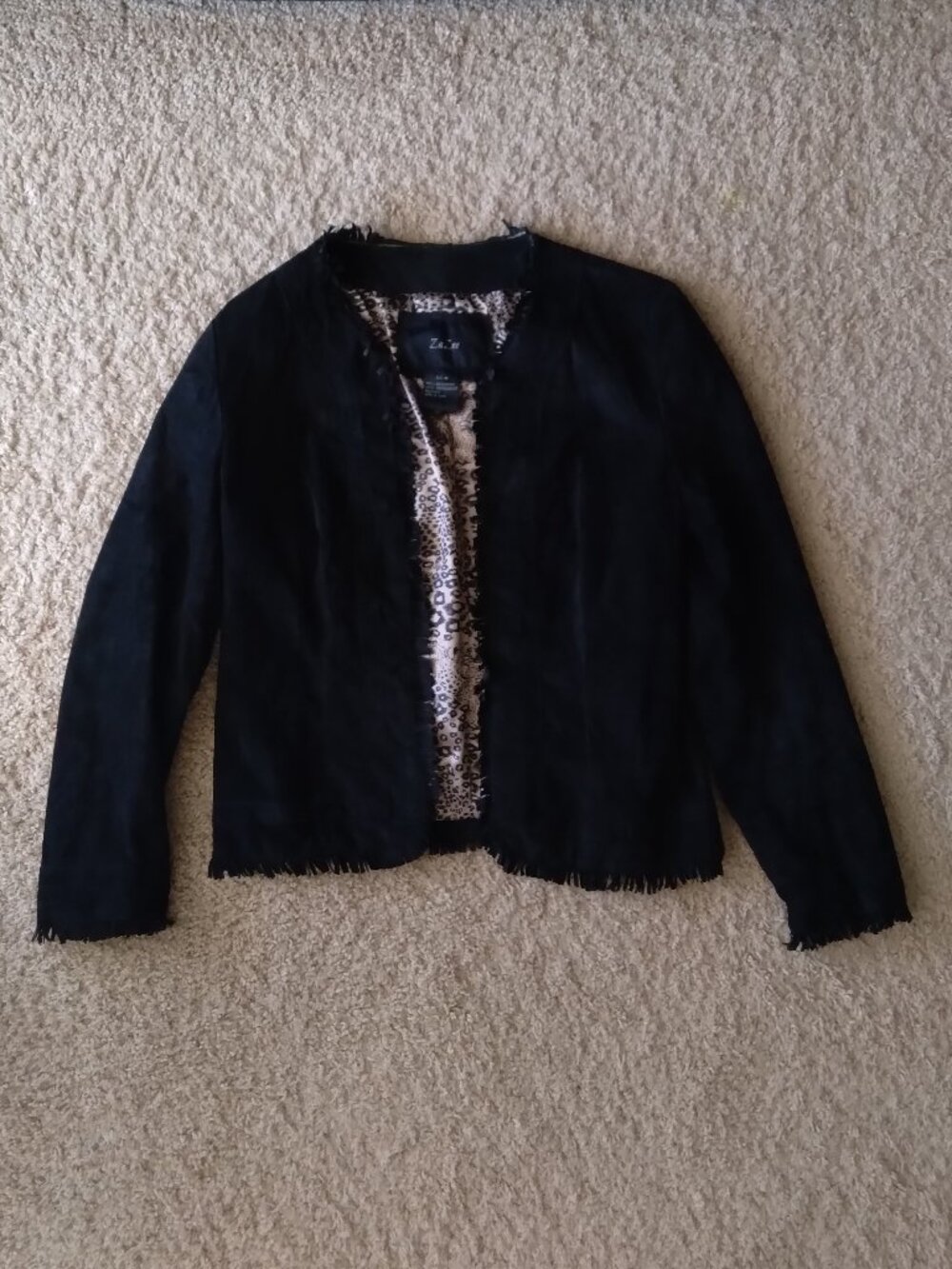 Vintage ZaZee Black Suede Leather Jacket with Fringe Detail Womens Size Medium